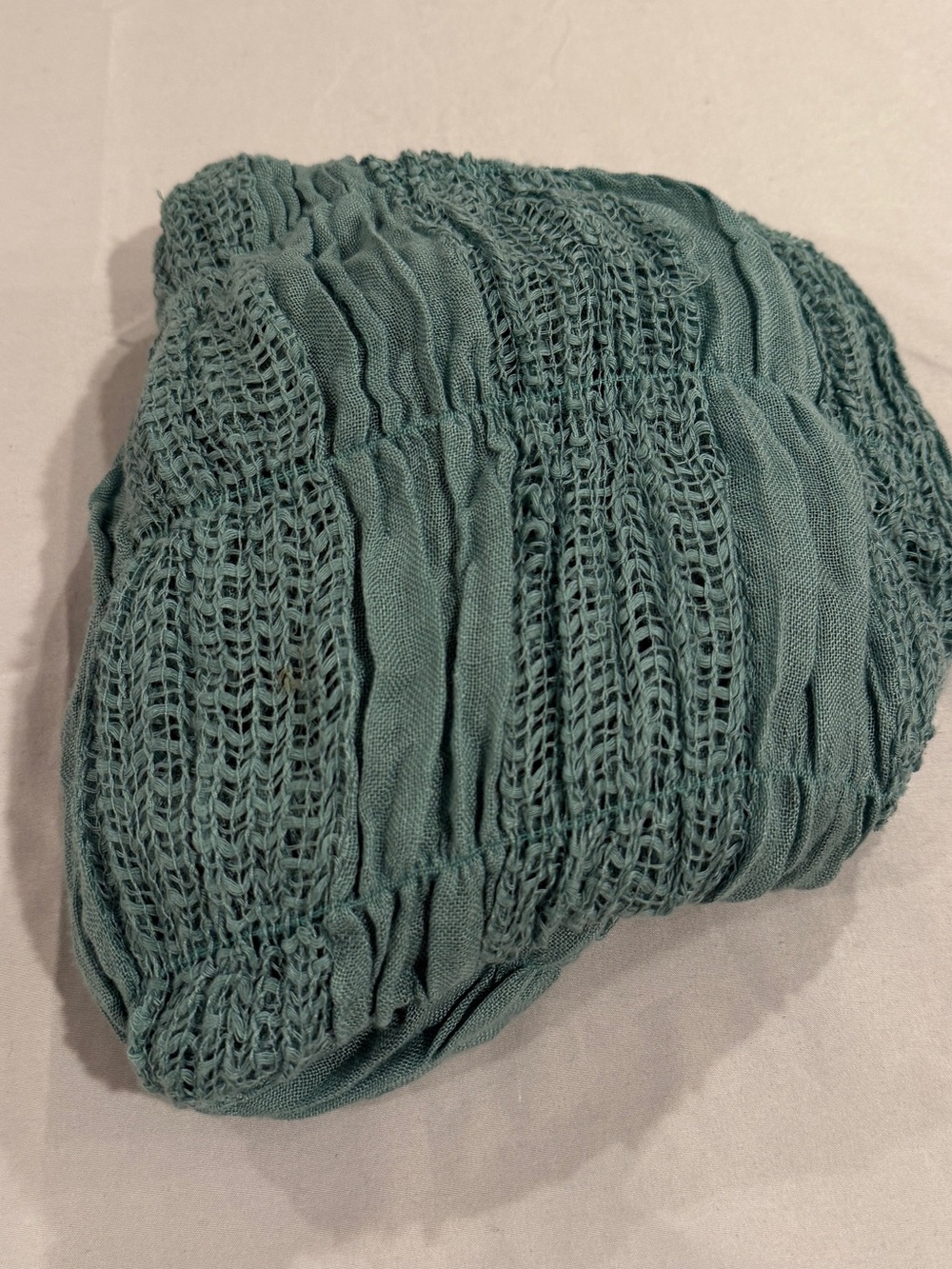 Boho Open Knit Crinkle Fringe Scarf Teal Blue Green Mesh Longline Lightweight - Picture 2 of 9